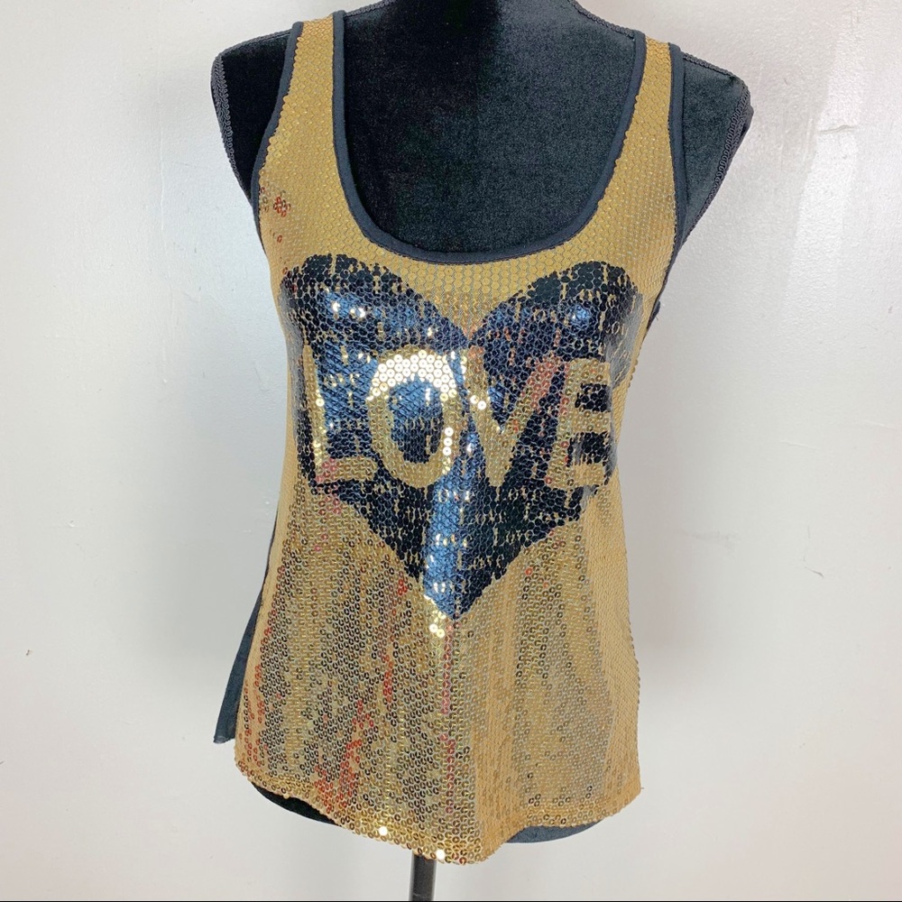 Gold and black sequined tank top size Small